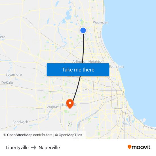 Libertyville to Naperville map