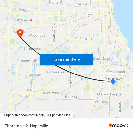Thornton to Naperville map