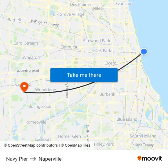 Navy Pier to Naperville map
