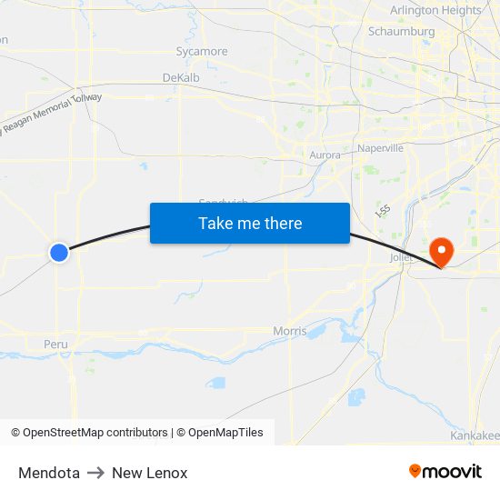 Mendota to New Lenox map