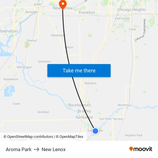 Aroma Park to New Lenox map