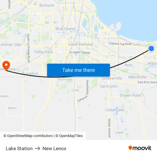 Lake Station to New Lenox map