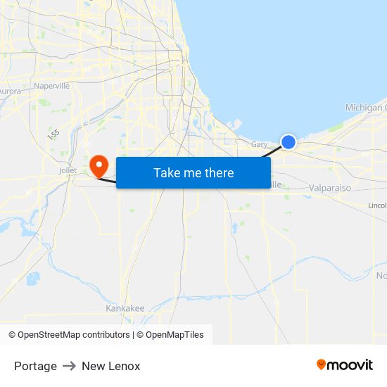 Portage to New Lenox map
