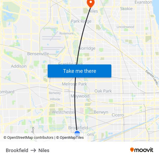 Brookfield to Niles map