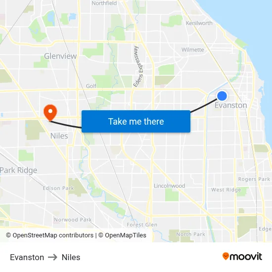 Evanston to Niles map