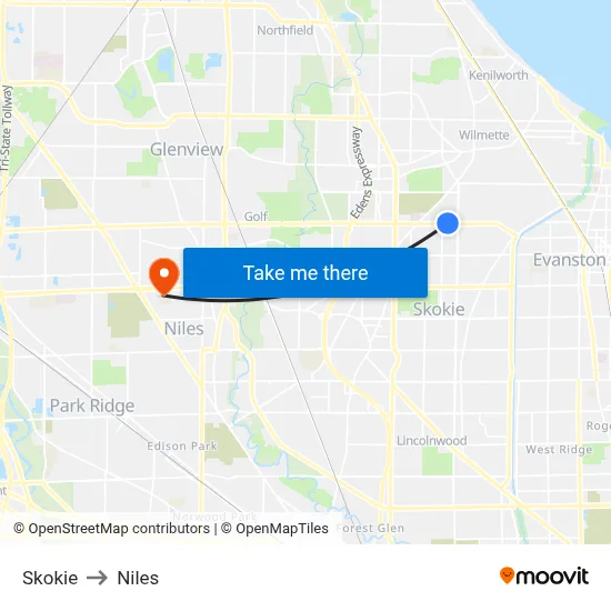 Skokie to Niles map