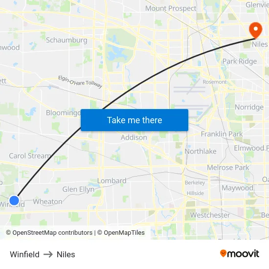 Winfield to Niles map