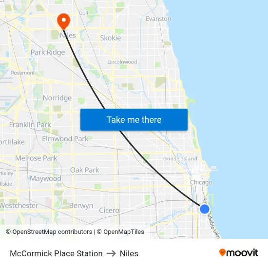 McCormick Place Station to Niles map
