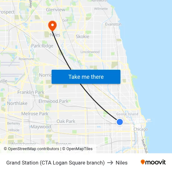 Grand Station (CTA Logan Square branch) to Niles map