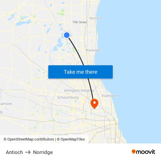 Antioch to Norridge map