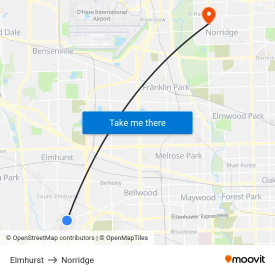 Elmhurst to Norridge map