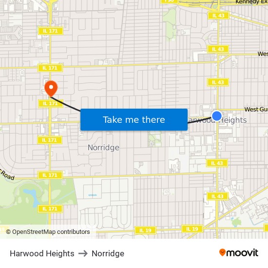 Harwood Heights to Norridge map