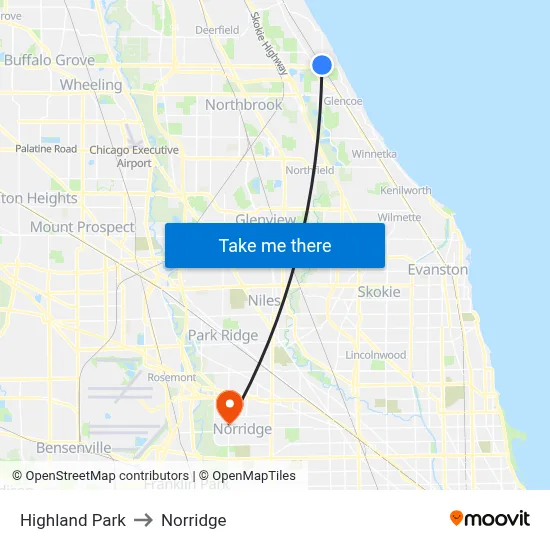 Highland Park to Norridge map