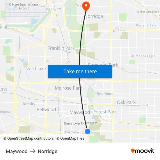 Maywood to Norridge map