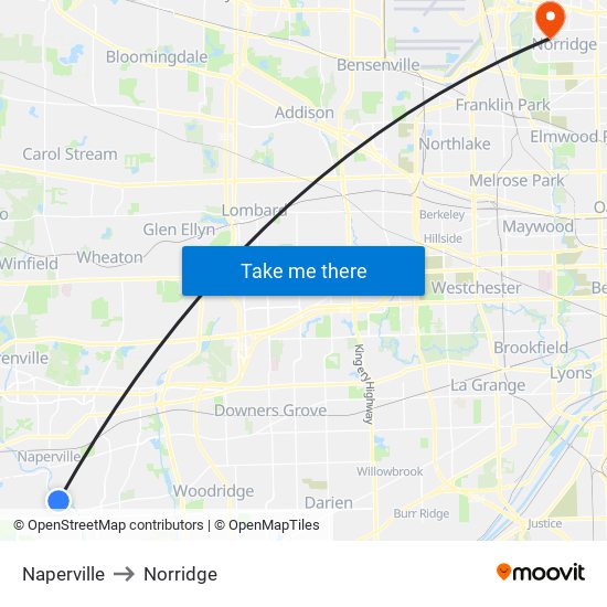 Naperville to Norridge map