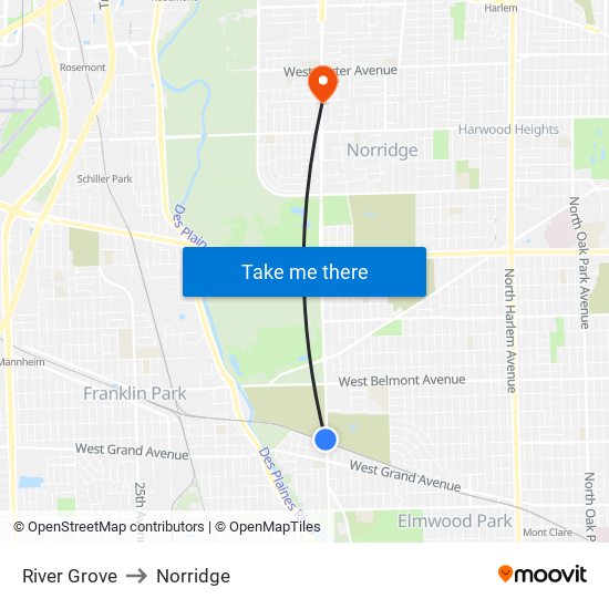 River Grove to Norridge map