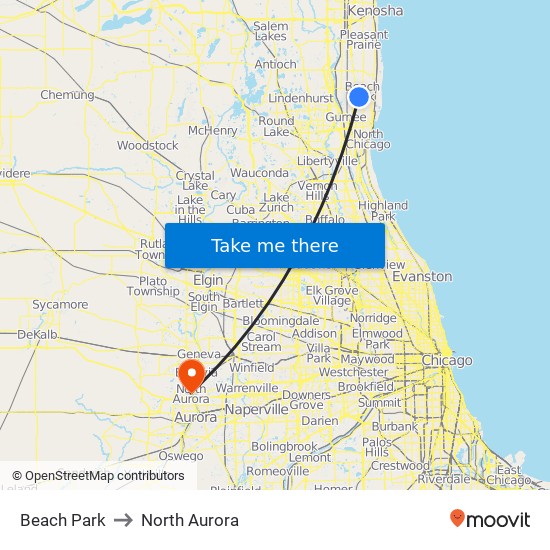 Beach Park to North Aurora map