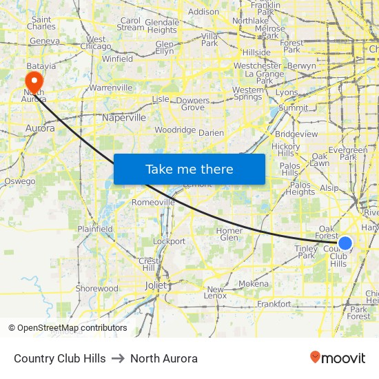 Country Club Hills to North Aurora map