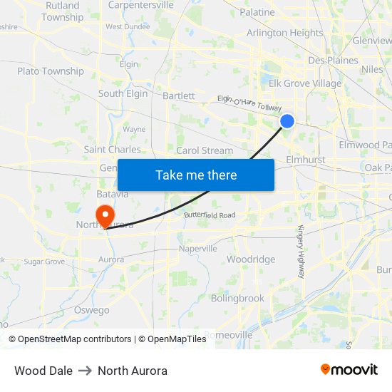 Wood Dale to North Aurora map