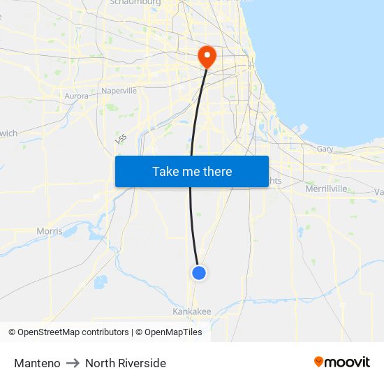 Manteno to North Riverside map