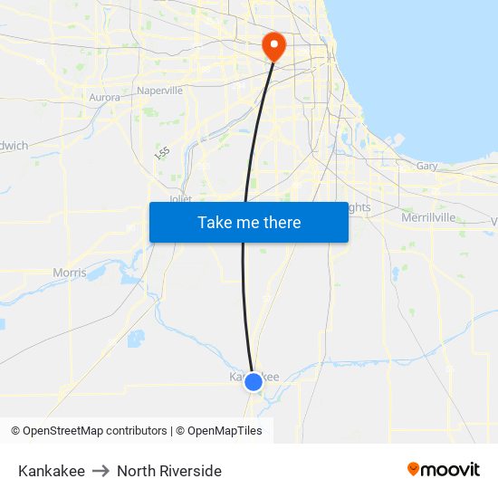 Kankakee to North Riverside map