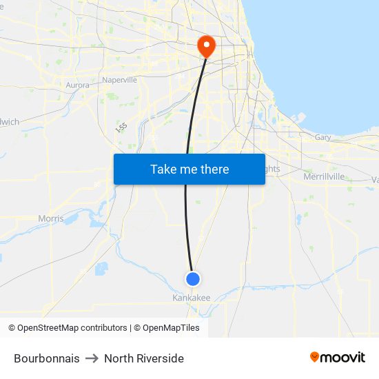 Bourbonnais to North Riverside map