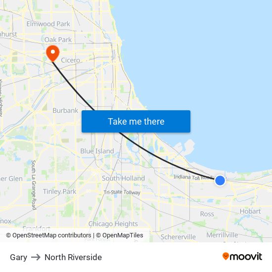 Gary to North Riverside map