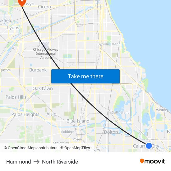 Hammond to North Riverside map