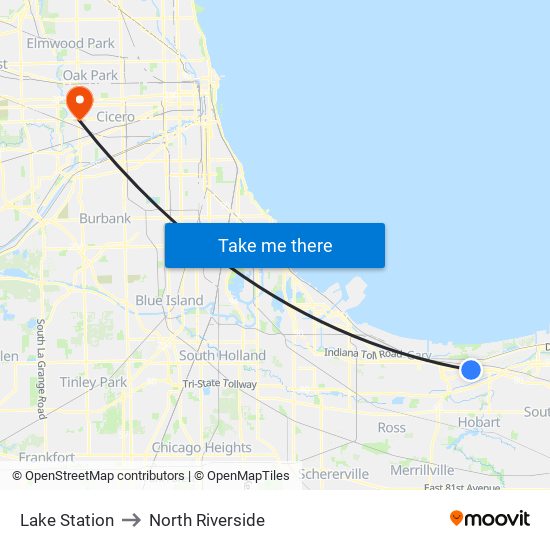 Lake Station to North Riverside map