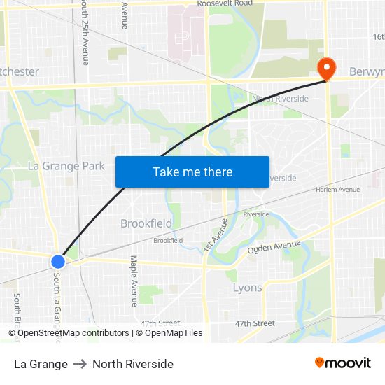 La Grange to North Riverside map