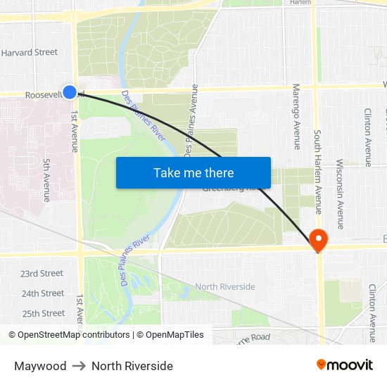 Maywood to North Riverside map