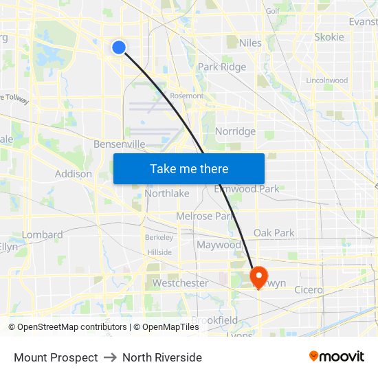 Mount Prospect to North Riverside map