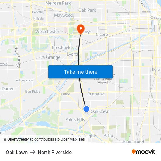 Oak Lawn to North Riverside map