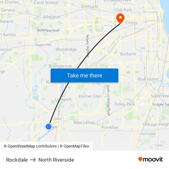 Rockdale to North Riverside map