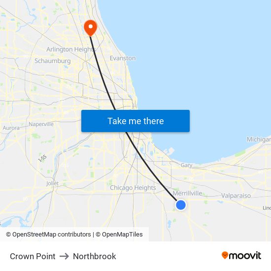 Crown Point to Northbrook map