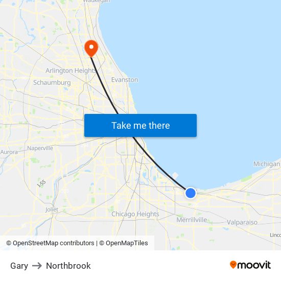 Gary to Northbrook map