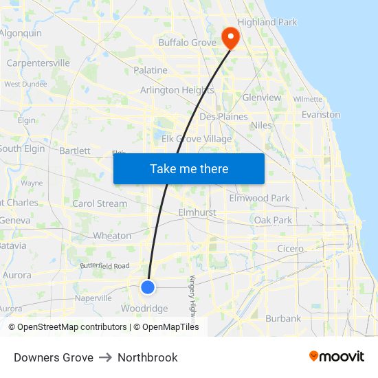 Downers Grove to Northbrook map