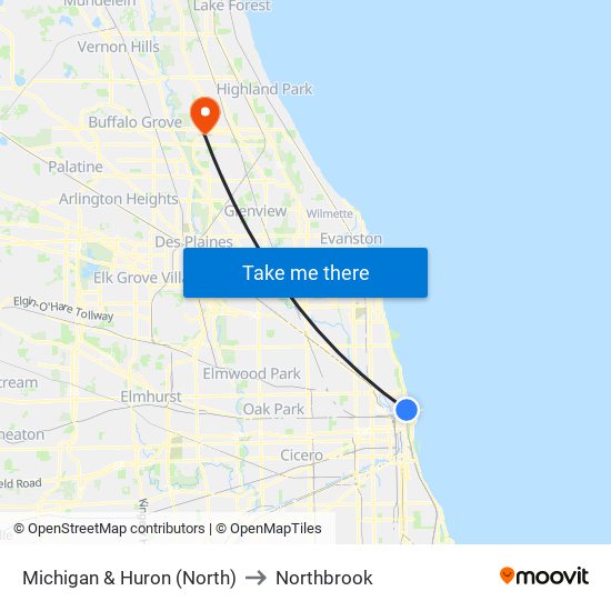 Michigan & Huron (North) to Northbrook map