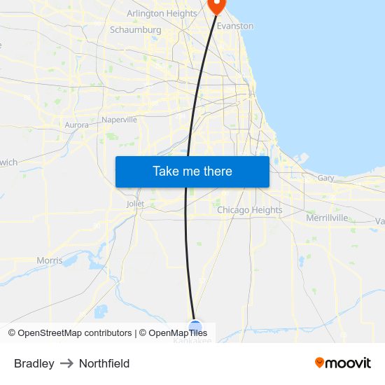 Bradley to Northfield map