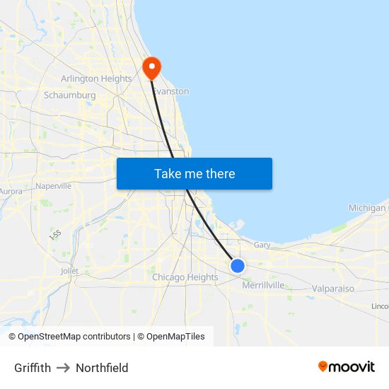 Griffith to Northfield map