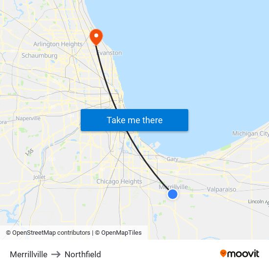 Merrillville to Northfield map