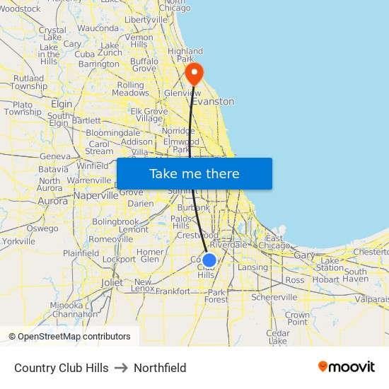 Country Club Hills to Northfield map