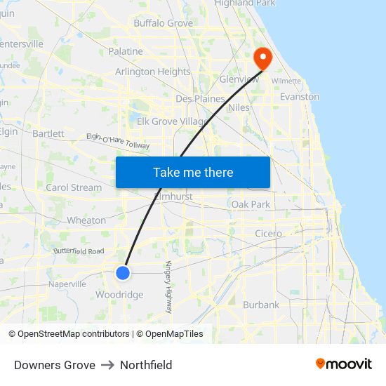 Downers Grove to Northfield map