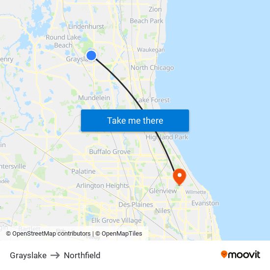 Grayslake to Northfield map