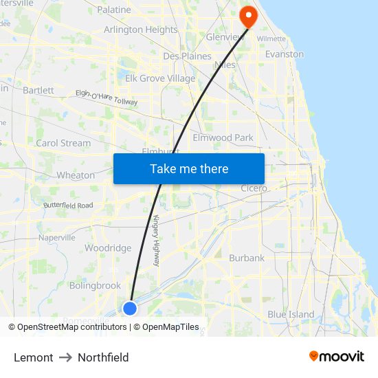 Lemont to Northfield map