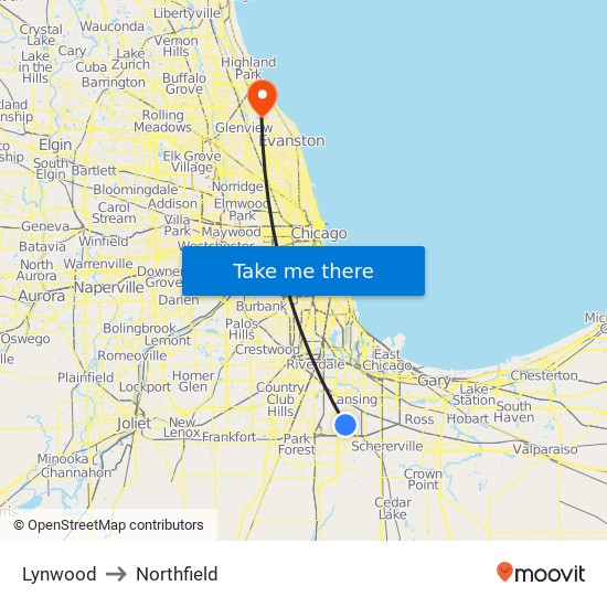 Lynwood to Northfield map