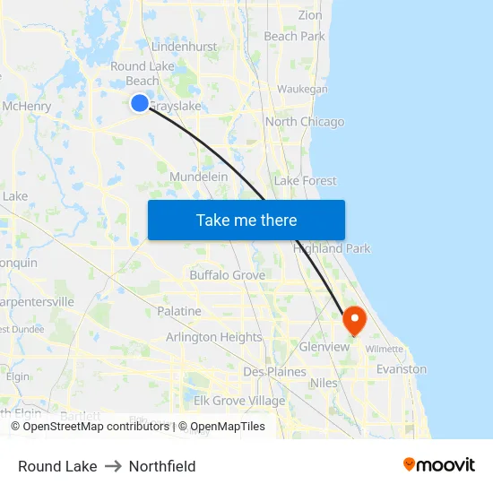 Round Lake to Northfield map