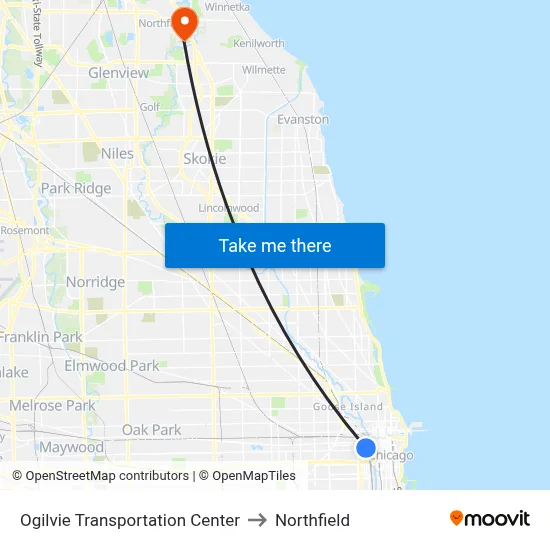 Ogilvie Transportation Center to Northfield map