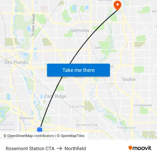 Rosemont Station CTA to Northfield map