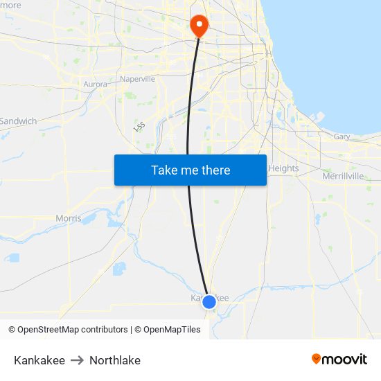 Kankakee to Northlake map